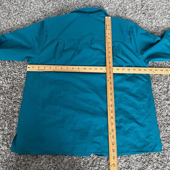 Vintage Blouse Top Size 14 Teal Blue Minimal Long Sleeve Button Office 80s 90s - Picture 10 of 11